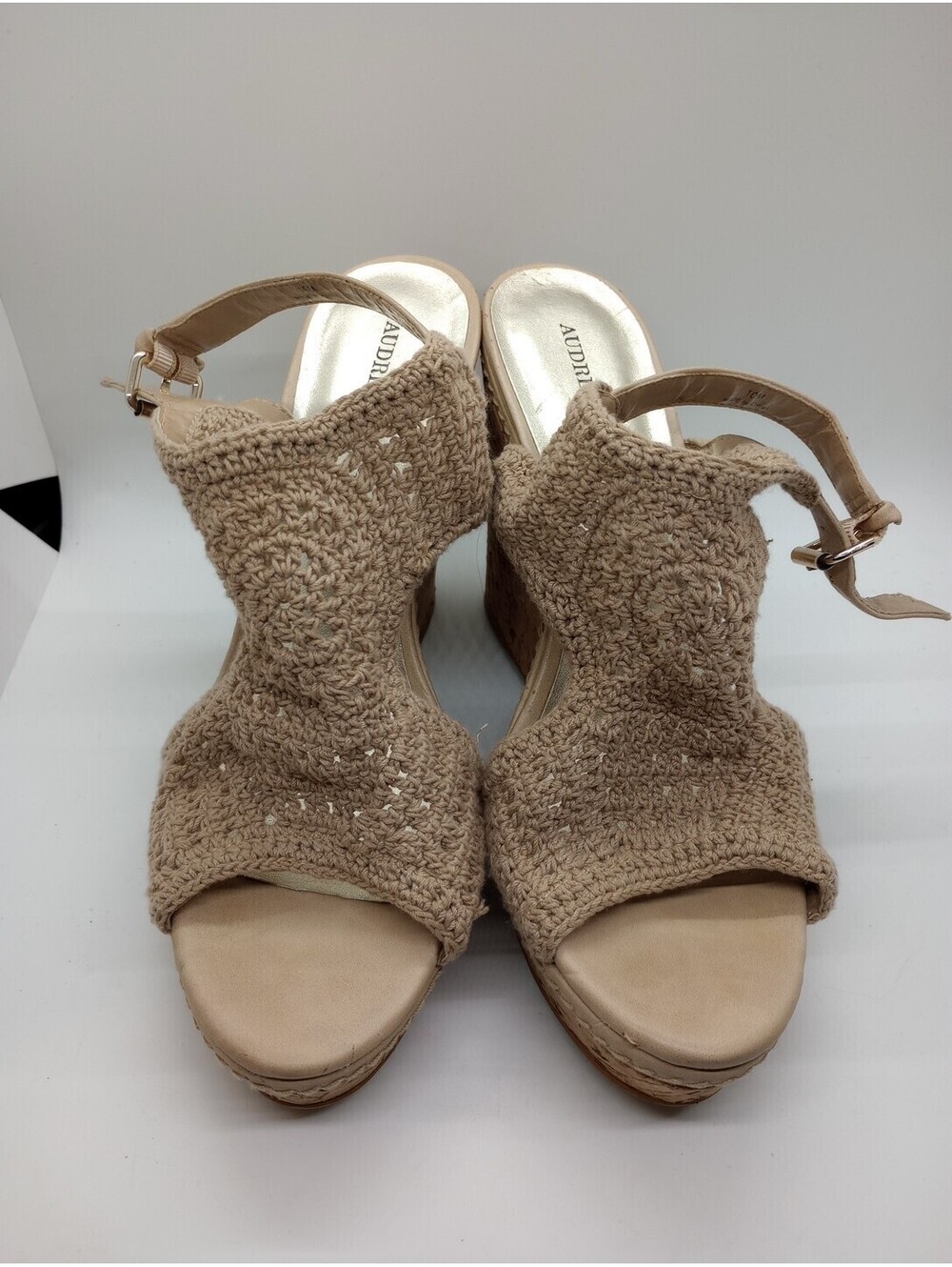 Audrey Brooke Cork Wedge Sandals High Heels Tan 218